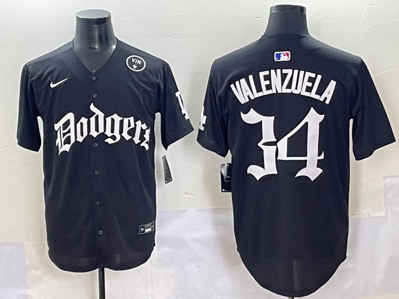 Men 2025 Los Angeles Dodgers #34 Valenzuela Black Seventh generation Joint Name Nike MLB Jersey style 12